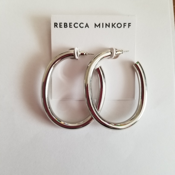 REBECCA MINKOFF SILVER TUBULAR HOOP EARRINGS - Picture 2 of 4